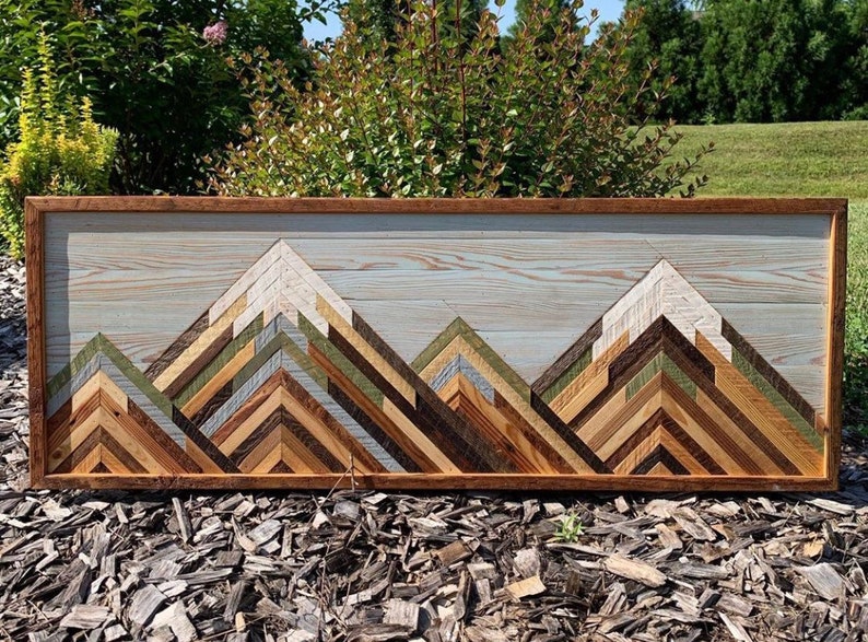 Wood Mountain Scene Reclaimed Wood Art Mountain Picture Etsy