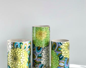 MADE TO ORDER Hand-Painted Zinnia Ceramic Vase, Maximalist Stoneware Pottery, Gardener Gift, Floral Pattern vase