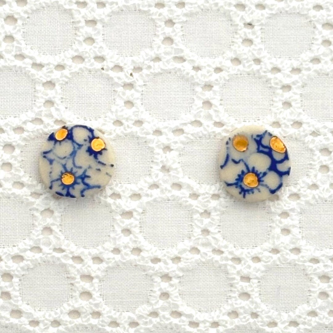 Calico Print, Blue Floral, Dangle, Ceramic, Light Weight, Flower Power ...