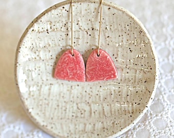 Ruby Satin, Hand Painted Porcelain Earrings, Hydrangea Embossed Print, Gold Filled, dangle, ceramic, light weight