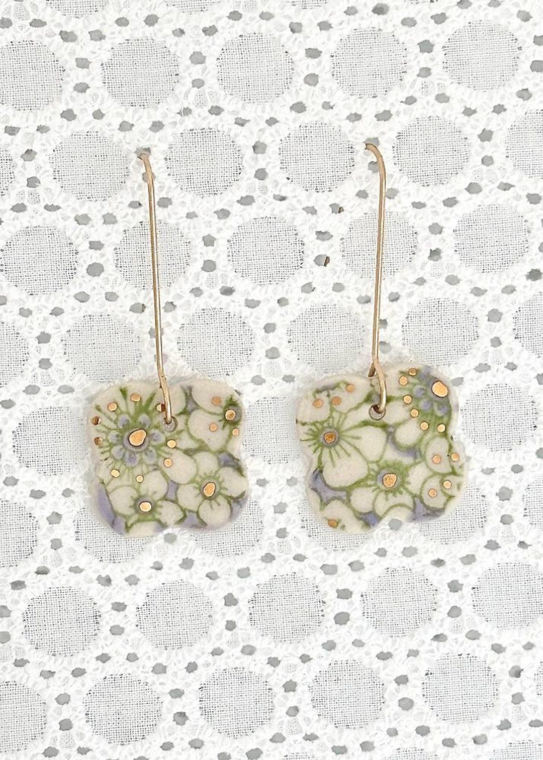 Olive and Lilac, Dangle, Ceramic, Light Weight, Calico Clover Porcelain ...