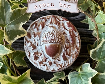 Handmade Red Stoneware Acorn Trinket Box: Forest Decor