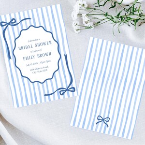 Blue Striped Bridal Shower Invitation | Printable Digital Invite | Instant Download | Editable Invitation Template