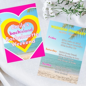 Bach Island Bachelorette Invitation & Itinerary, Beach Island Itinerary, Bach Party Invite, Editable Canva Template, Digital Download