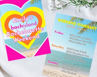 Bach Island Bachelorette Einladung & Reiseplan, Beach Island Reiseplan, Bach Party einladen, bearbeitbare Canva Vorlage, digitaler Download