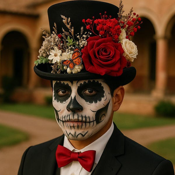 Top Hat, Grooms Hat, Day of the dead, flower headpiece, Mexican flower crown, Dia de los muertos headpiece, sugar skull headpiece