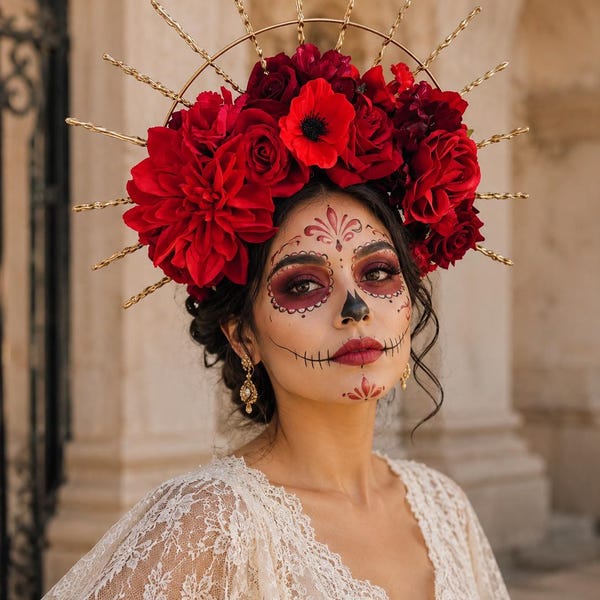 Catrinas Headpiece, Dia de muertos crown,Bridal Crown,Halo crown, Day of the dead crown, flower headpiece, Mexican flower crown