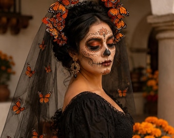 Dia de Muertos Headpiece, Mexican Headpiece, Monarch Butterfly headband, Day of the dead crown,Dia de los muertos headpiece,