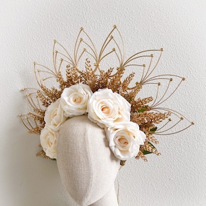 Corona de novia, corona de halo, corona de Día de Muertos, tocado de flores, corona de flores mexicanas, tocado de Día de Muertos, corona roja