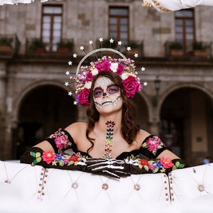 Day of the dead crown, flower headpiece, Mexican flower crown, Dia de los muertos headpiece, red crown