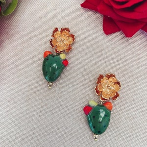 Mexico Earrings, nopales earrings, dangle drop earrings, fiesta earrings