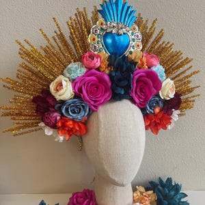 Day of the dead crown,Ready to Ship crown, flower headpiece, Mexican flower crown, Dia de los muertos headpiece, red crown