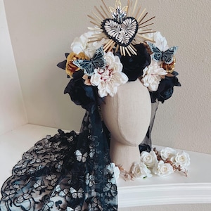 Day of the dead crown 2025, flower headpiece, Mexican flower crown, Dia de los muertos headpiece, red crown