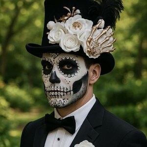 Top Hat, Grooms Hat, Day of the dead, flower headpiece, Mexican flower crown, Dia de los muertos headpiece, sugar skull headpiece
