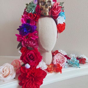 Catrina Headpiece 2025,Day of the dead crown, flower headpiece, Mexican flower crown, Dia de los muertos headpiece, red crown