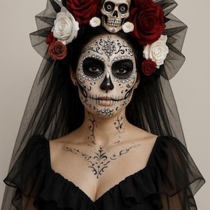 Corona de catrina, corona de día de muertos, corona de halo, corona floral, disfraz de halloween