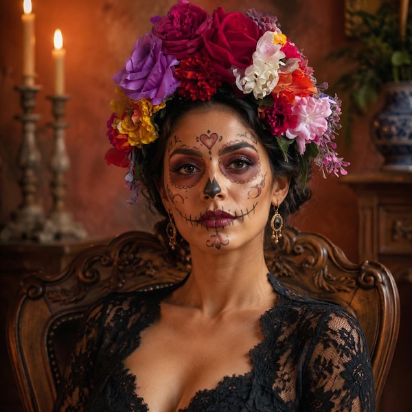 Frida Kahlo crown, Catrina Headpiece, floral crown, day of the dead crown, wedding crown , bridal crown,