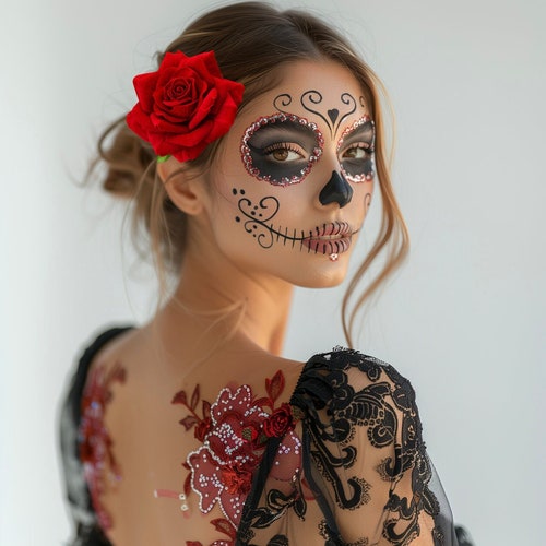 Rosen-Harreif Rot-schwarz – Tag Der Toten Deko, Gothic Haarschmuck Für Halloween & Partys