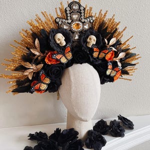 Catrina Headpiece,Ready to Ship Day of the dead crown,Mexican flower crown, Dia de los muertos headpiece Halloween headpiece