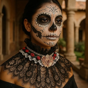Ras de cou Catrina, collier catrina, accessoires catrina, bijoux jour des morts, bijoux mexique