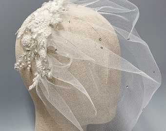 Bridal birdcage Veil Swarovski Embellished Birdcage Veil Bridal Off white Birdcage Veil Blusher Bird Cage Veil Swarovski