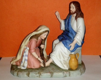 Image result for woman washing Jesus feet figurine