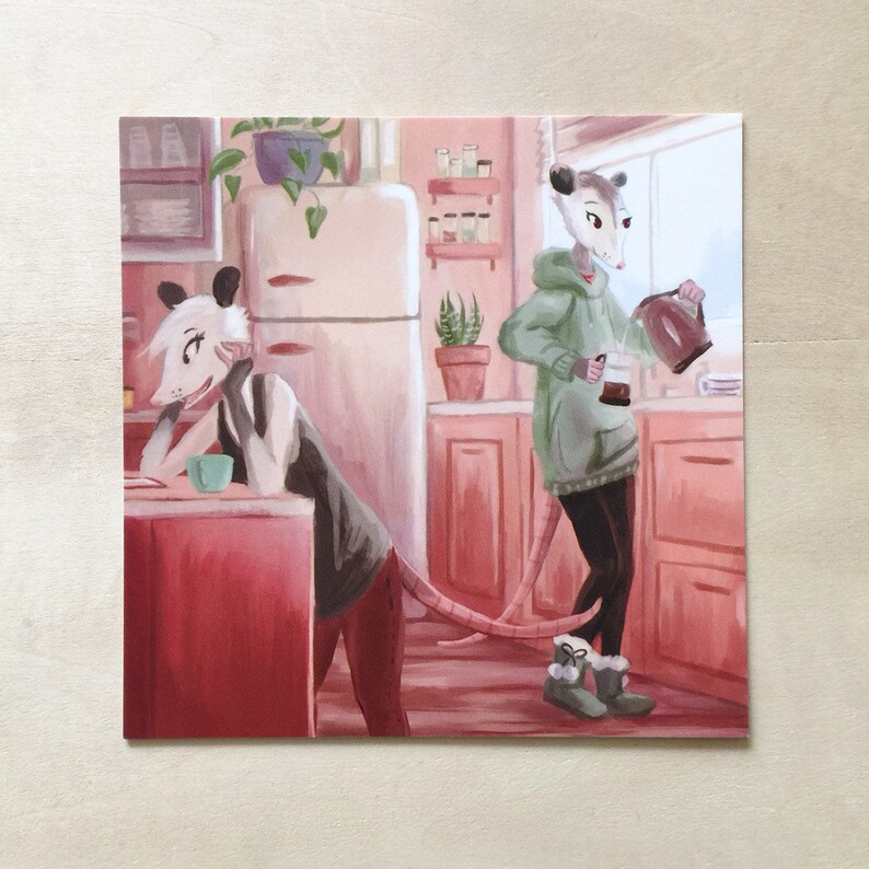 Possum Morning Coffee Illustration Art Print Opossum Furry Etsy