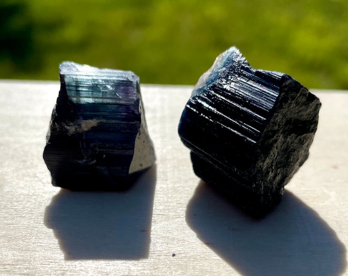 Purple Capped Blue Tourmaline Crystals Set of 2