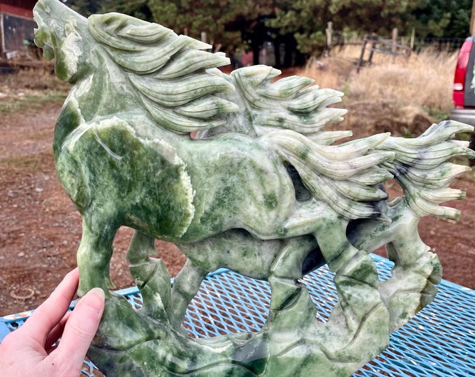 14.4 lbs Carved Jade Horses