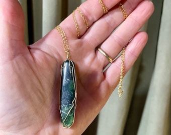 Green Kyanite and 24k Gold Filled Chain Necklace