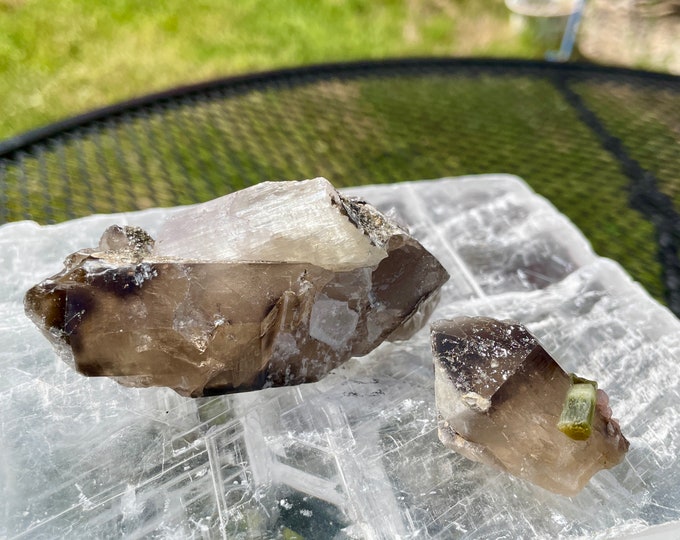 Smoky Quartz with Kunzite and Tourmaline Specimens Set of 2