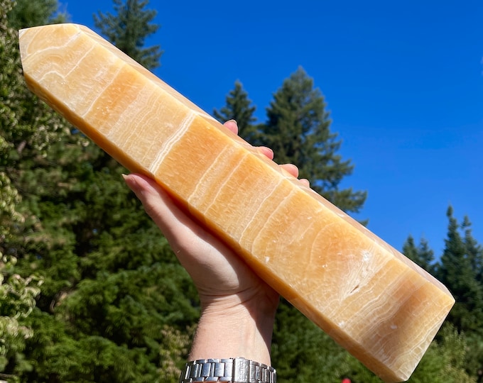 6.89 lbs Extra Tall Orange And White Calcite Obelisk Pillar Tower Point Wand Column Generator