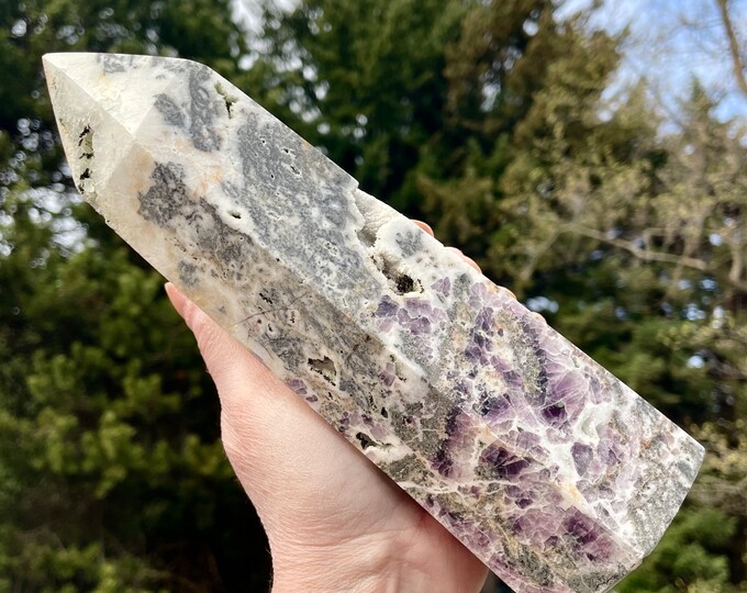 3.58 lbs Fluorite and Quartz Obelisk Pillar Tower Point Wand Column Generator