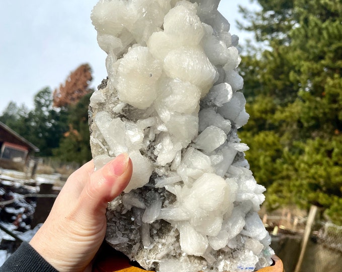 Stilbite On Druzy Chalcedony Crystal Cluster Mineral Display Specimen On Stand 5.43 lbs