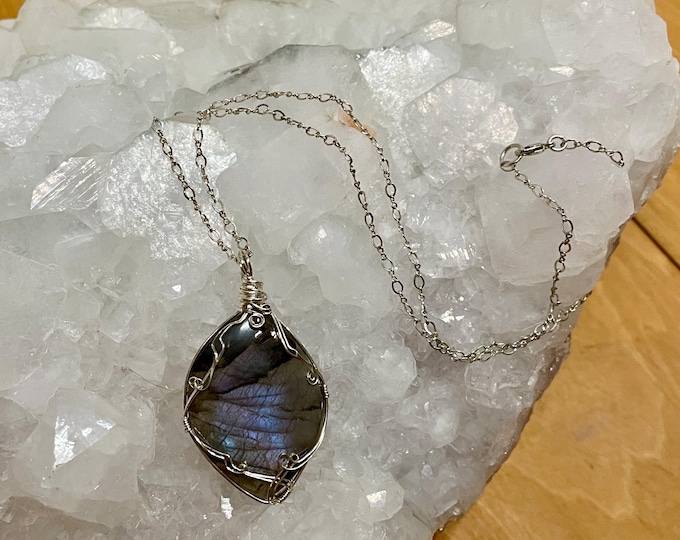 Labradorite Pendant on Sterling Silver Chain Necklace