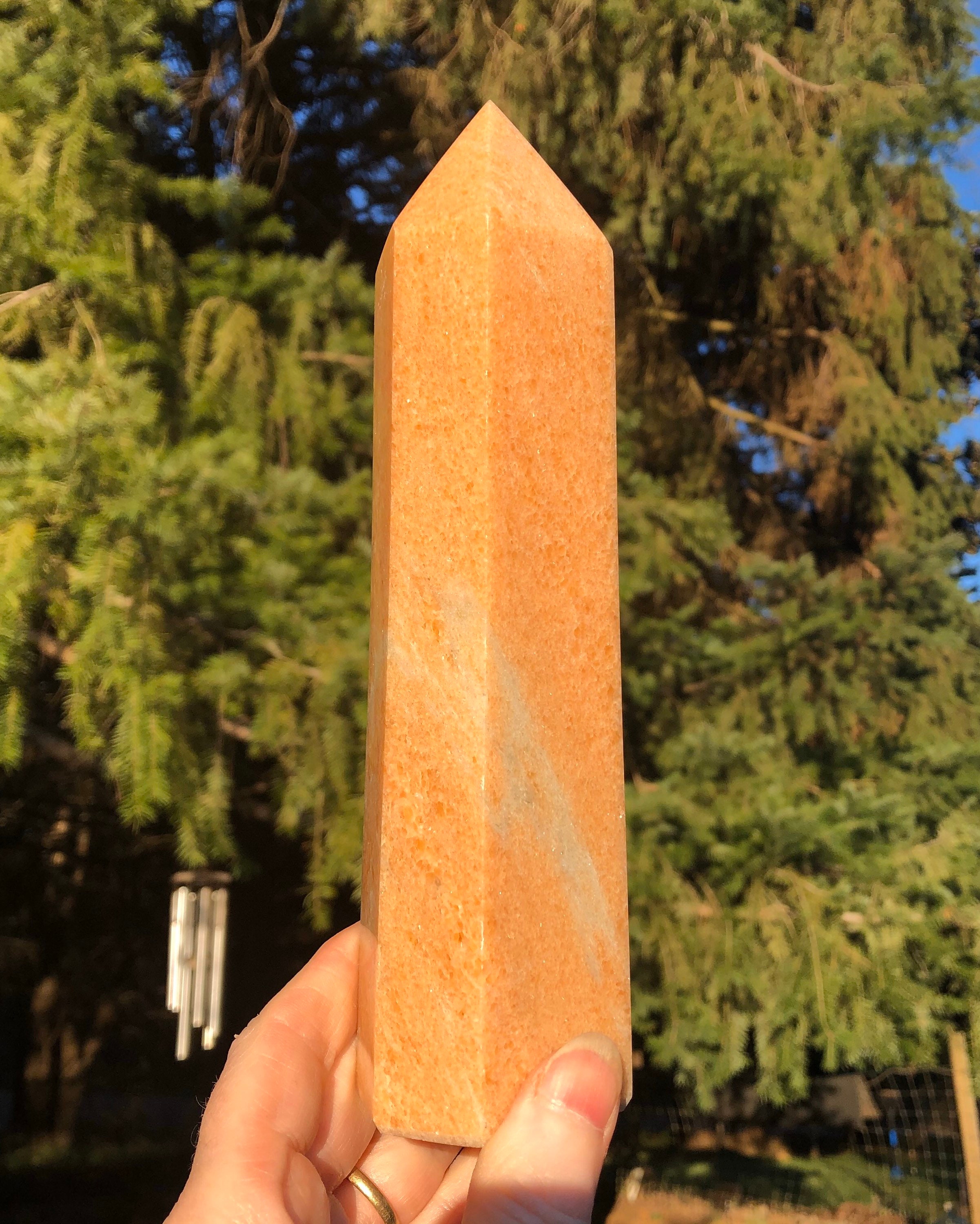 900g Sunstone Quartz Obelisk Pillar Tower Point Wand Column Mineral Display Specimen