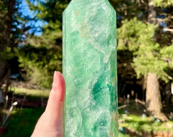 4.8 lbs Green Fluorite Obelisk Pillar Tower Point Wand Column Generator