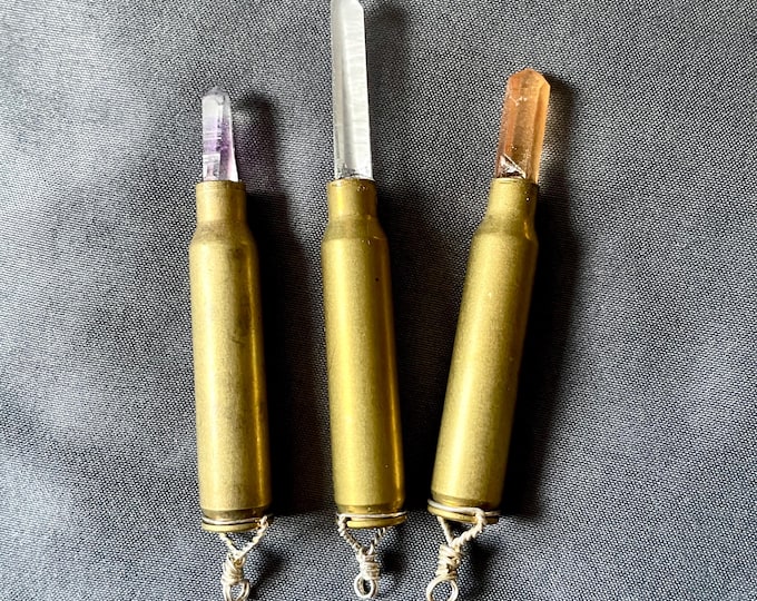 Set of 3 Crystal Bullets with Quartz Amethyst and Sterling Silver 223 caliber