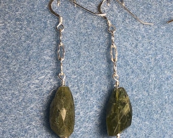 Green Garnet, Sterling Silver Chain and Earwire Earrings