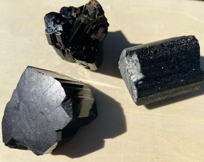 Terminated Black Tourmaline Crystal Mineral Display Specimens Set of 3