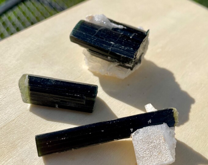 Terminated Green Cap Tourmaline Crystals Set of 3