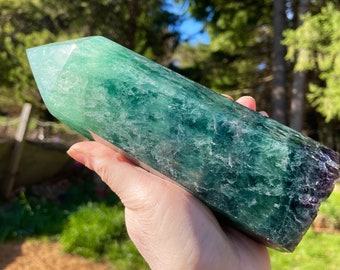 3.2 lbs Rainbow Fluorite Obelisk Pillar Tower Point Wand Column Generator