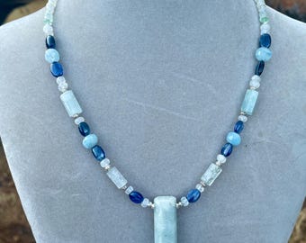 Aquamarine Necklace  with Moonstone Kyanite and Sterling Silver
