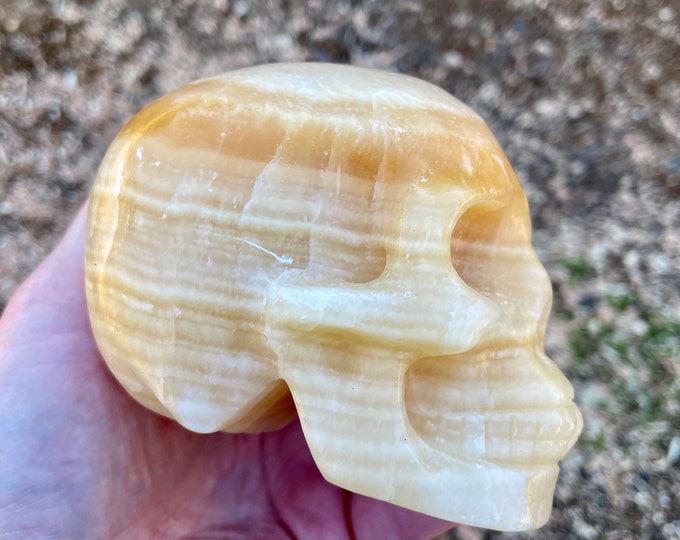 Orange Banded Calcite Crystal Skull