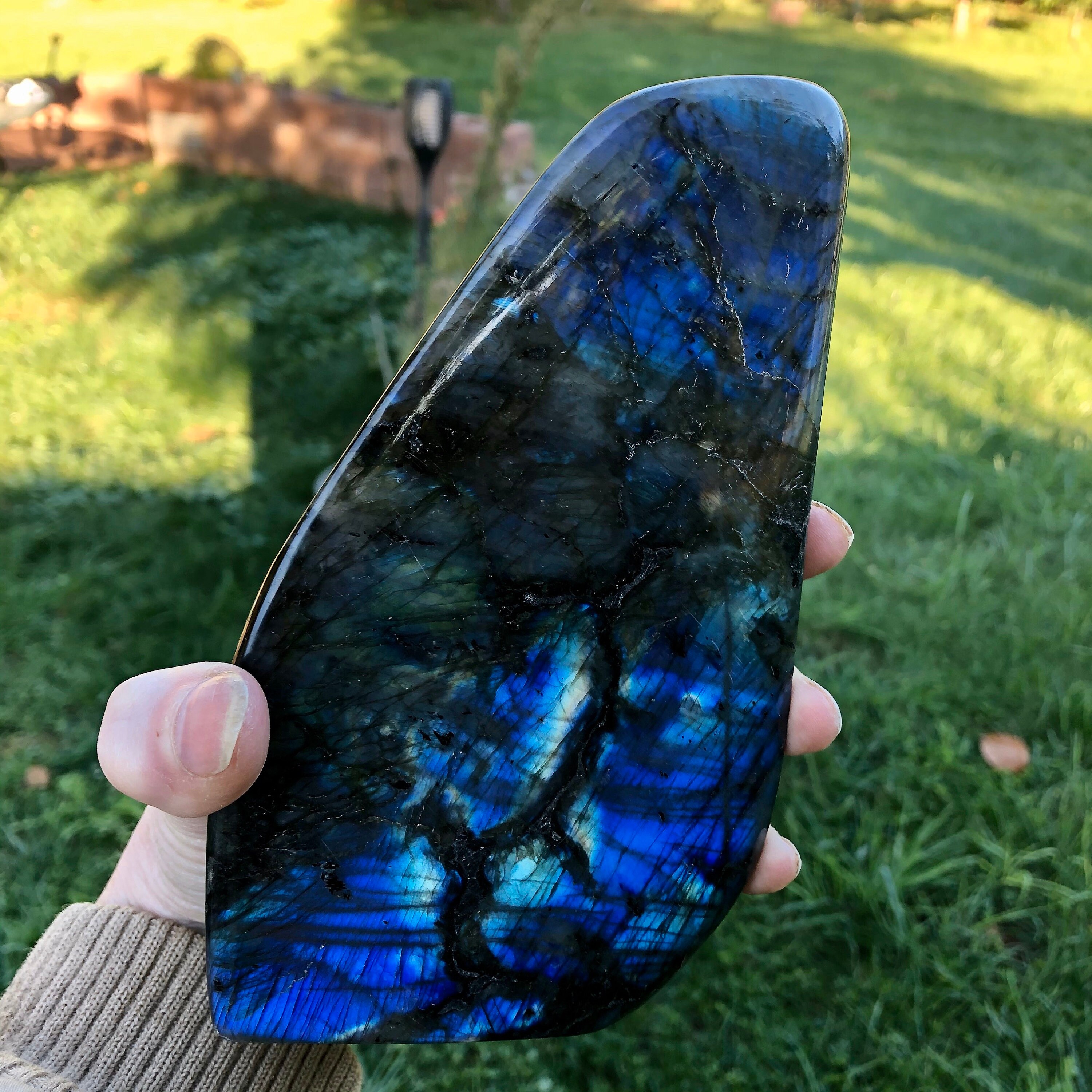 Blue flash Spectralite Labradorite standing freeform specimen