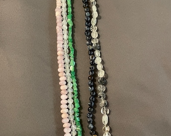 Gemstone beads (5) strands Kunzite Selenite Chrysoprase Pietersite Quartz