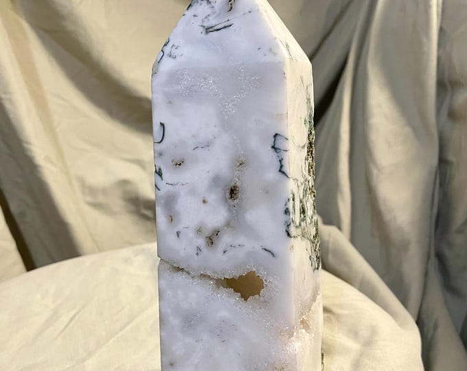 3.1 lbs Moss Agate Obelisk Pillar Tower Point Wand Column Generator