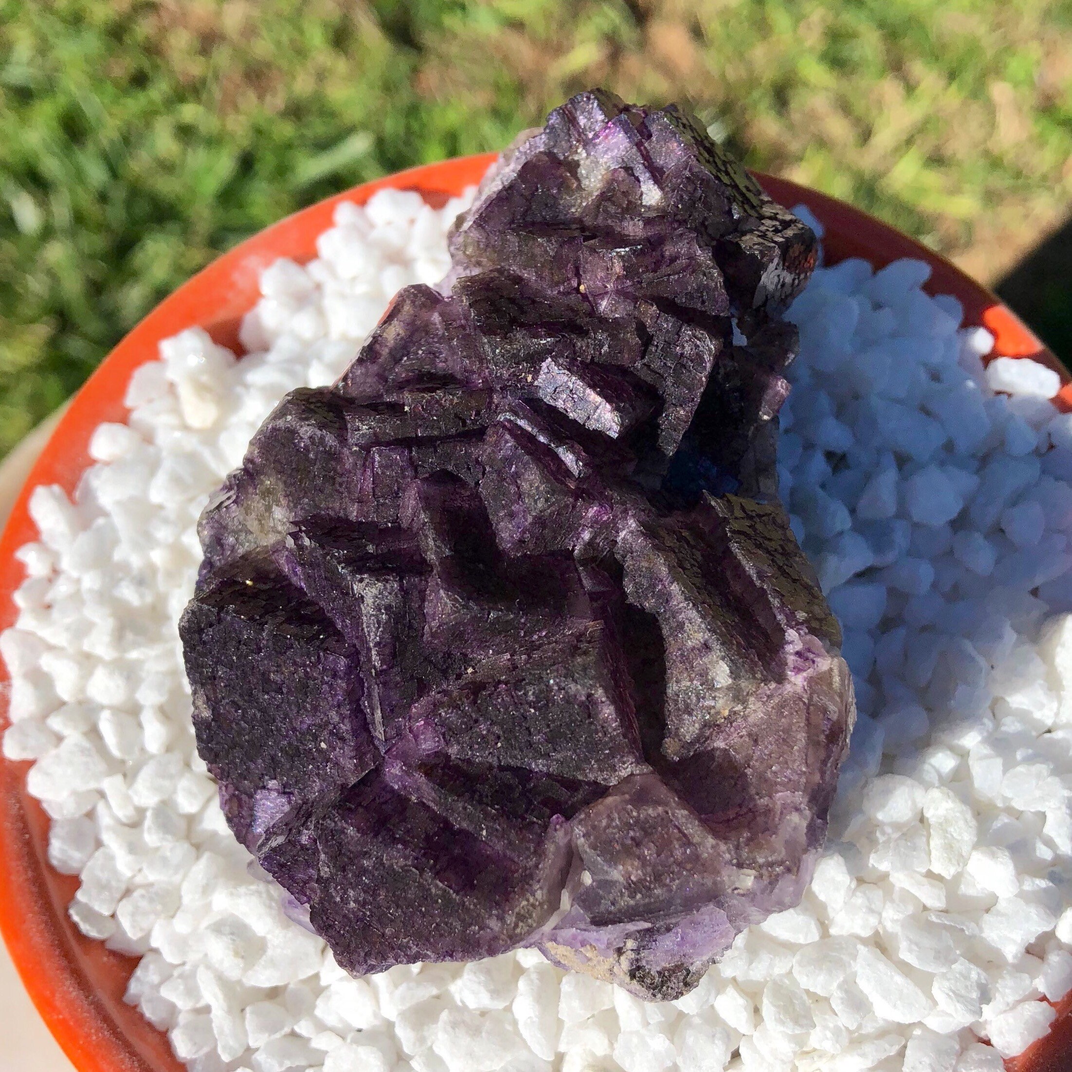 Large purple Fluorite Crystal cluster with very deep, dark purple color