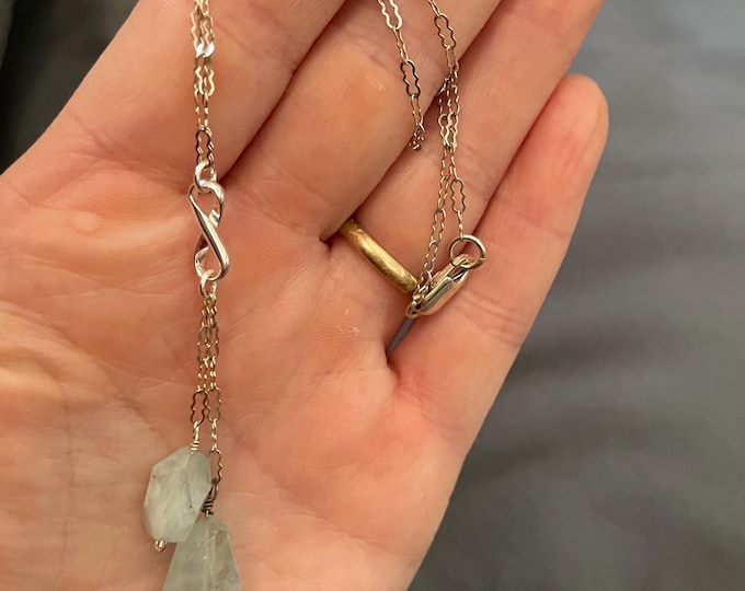 Aquamarine and Sterling Silver Waterfall Necklace