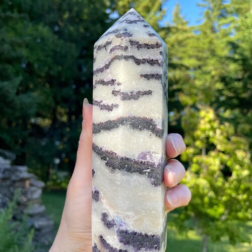 1.93 lb Purple Zebrastone Obelisk shops Pillar Tower Point Wand Column Generator